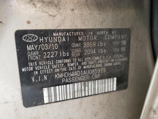 KMHDU4AD1AU085919 - 2010 HYUNDAI ELANTRA BLUE TAN photo 13