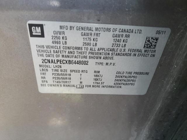 2CNALPECXB6448002 - 2011 CHEVROLET EQUINOX LT GRAY photo 13