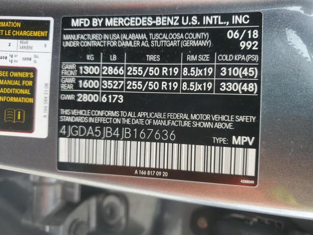 4JGDA5JB4JB167636 - 2018 MERCEDES-BENZ GLE 350 GRAY photo 12