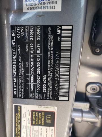 4JGDA5HB3CA036079 - 2012 MERCEDES-BENZ ML 350 4MATIC SILVER photo 12