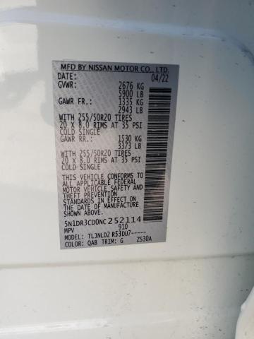 5N1DR3CD0NC252114 - 2022 NISSAN PATHFINDER SL WHITE photo 13