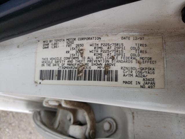 JT3GM84R2W0026316 - 1998 TOYOTA 4RUNNER WHITE photo 10