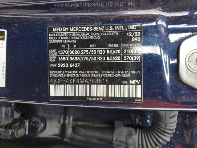 4JGFB4KE4MA388818 - 2021 MERCEDES-BENZ GLE 350 4MATIC BLUE photo 14