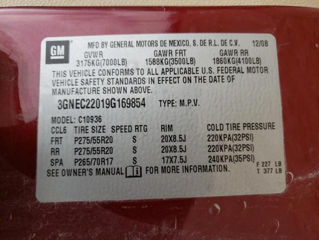 3GNEC22019G169854 - 2009 CHEVROLET AVALANCHE C1500 LT RED photo 13