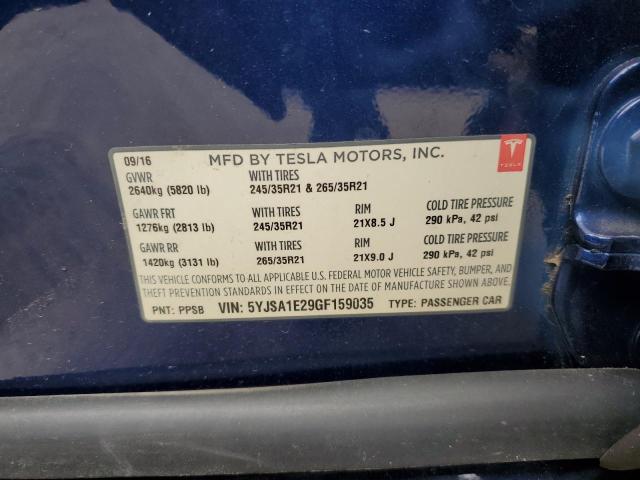 5YJSA1E29GF159035 - 2016 TESLA MODEL S BLUE photo 13