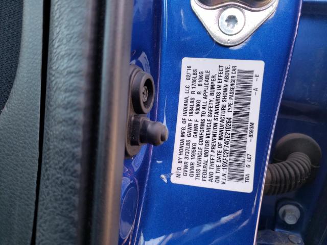 19XFC2F74GE210264 - 2016 HONDA CIVIC EX BLUE photo 13