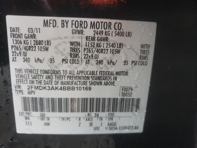 2FMDK3AK4BBB10169 - 2011 FORD EDGE SPORT BLACK photo 14