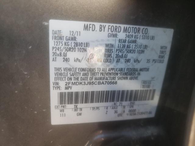 2FMDK3J95CBA70568 - 2012 FORD EDGE SEL GRAY photo 13