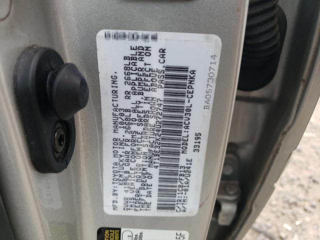 4T1BE32K24U272747 - 2004 TOYOTA CAMRY LE SILVER photo 12