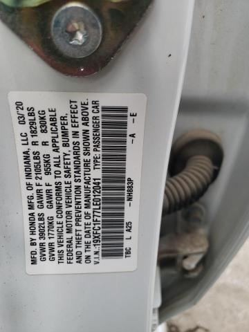 19XFC1F77LE012041 - 2020 HONDA CIVIC EXL 白色 照片 12