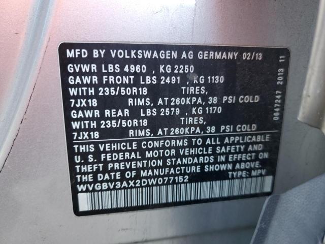 WVGBV3AX2DW077152 - 2013 VOLKSWAGEN TIGUAN S SILVER photo 12