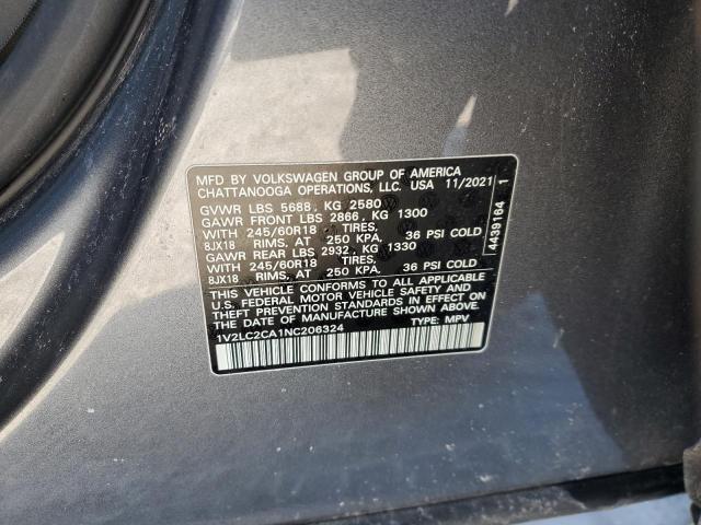 1V2LC2CA1NC206324 - 2022 VOLKSWAGEN ATLAS CROS SE GRAY photo 13