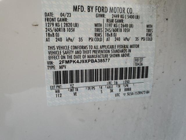 2FMPK4J9XPBA38577 - 2023 FORD EDGE SEL WHITE photo 13