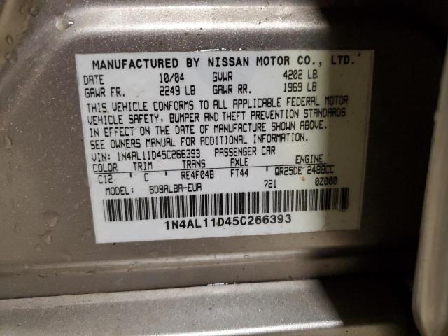 1N4AL11D45C266393 - 2005 NISSAN ALTIMA S BEIGE photo 12