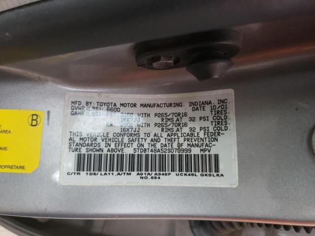 5TDBT48A52S070999 - 2002 TOYOTA SEQUOIA LIMITED SILVER photo 13