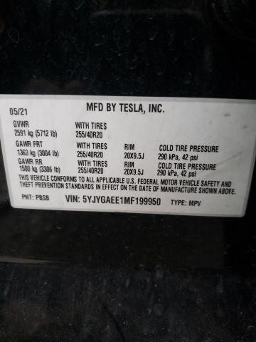 5YJYGAEE1MF199950 - 2021 TESLA MODEL Y BLACK photo 13