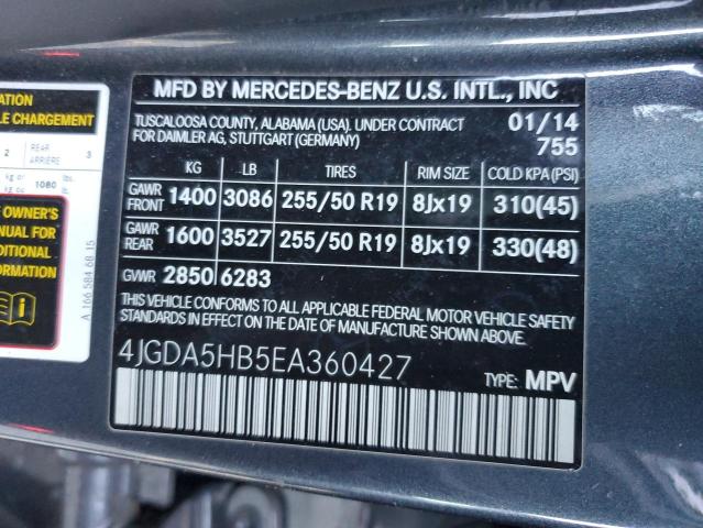 4JGDA5HB5EA360427 - 2014 MERCEDES-BENZ ML 350 4MATIC CHARCOAL photo 13