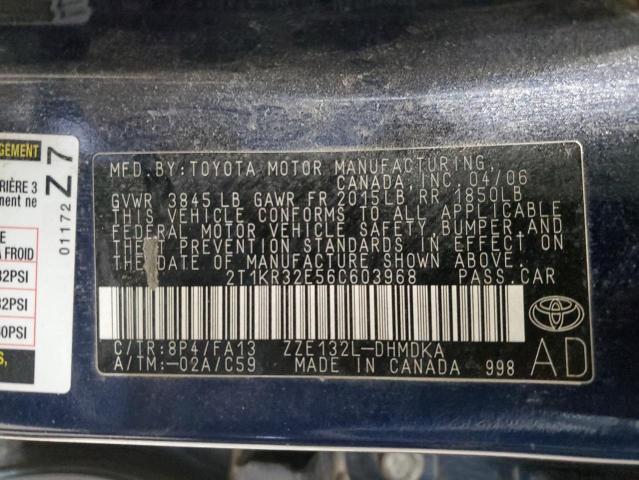 2T1KR32E56C603968 - 2006 TOYOTA COROLLA MA XR BLUE photo 12