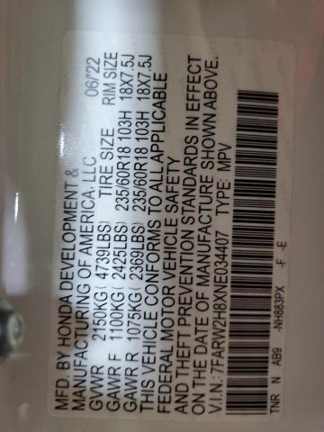 7FARW2H8XNE034407 - 2022 HONDA CR-V EXL WHITE photo 13