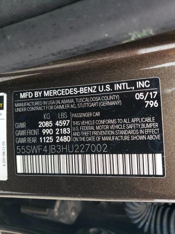 55SWF4JB3HU227002 - 2017 MERCEDES-BENZ C 300 BROWN photo 12