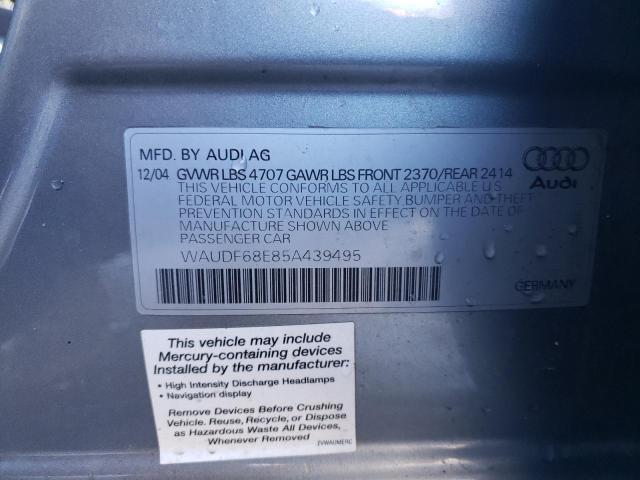 WAUDF68E85A439495 - 2005 AUDI A4 2.0T QUATTRO SILVER photo 12