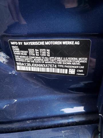 WBA13BJ06NWX47674 - 2022 BMW 530 XI BLUE photo 12