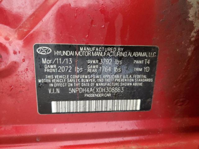 5NPDH4AEXDH308863 - 2013 HYUNDAI ELANTRA GLS RED photo 12