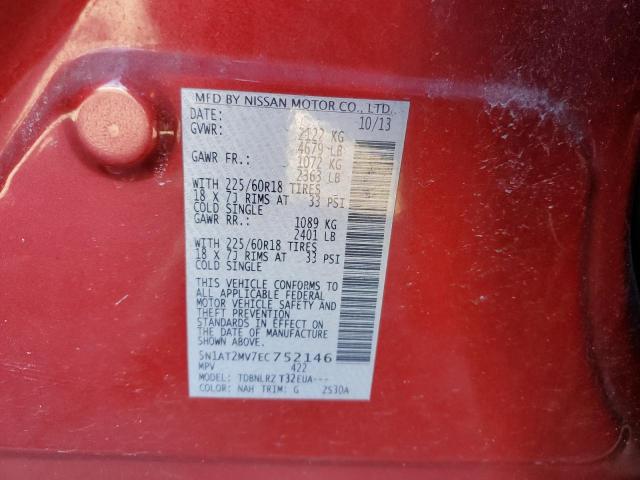 5N1AT2MV7EC752146 - 2014 NISSAN ROGUE S RED photo 13