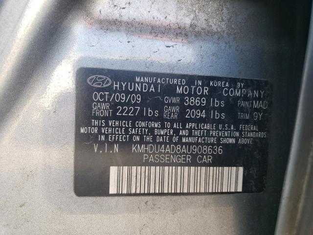 KMHDU4AD8AU908636 - 2010 HYUNDAI ELANTRA BLUE GRAY photo 12