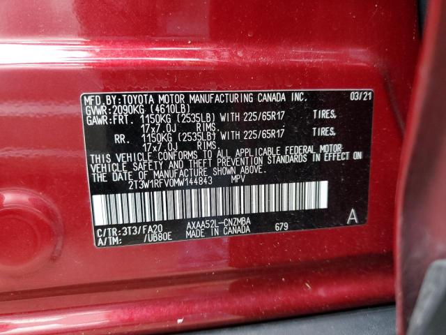 2T3W1RFV0MW144843 - 2021 TOYOTA RAV4 XLE RED photo 13