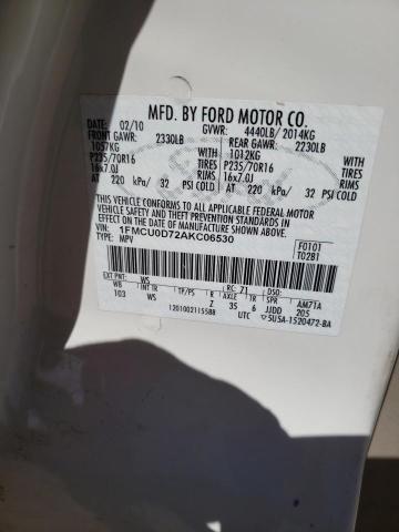 1FMCU0D72AKC06530 - 2010 FORD ESCAPE XLT WHITE photo 13