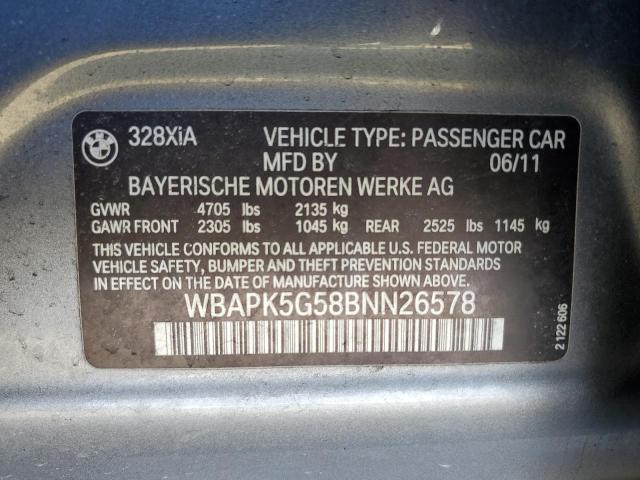 WBAPK5G58BNN26578 - 2011 BMW 3 SERIES XI SULEV SILVER photo 12