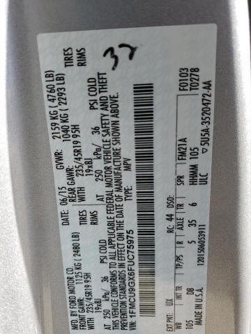 1FMCU9GX6FUC75975 - 2015 FORD ESCAPE SE SILVER photo 12