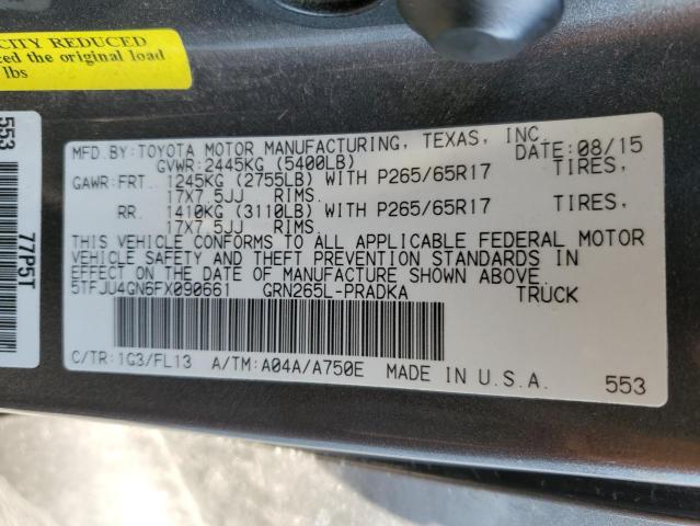 5TFJU4GN6FX090661 - 2015 TOYOTA TACOMA DOUBLE CAB PRERUNNER GRAY photo 12