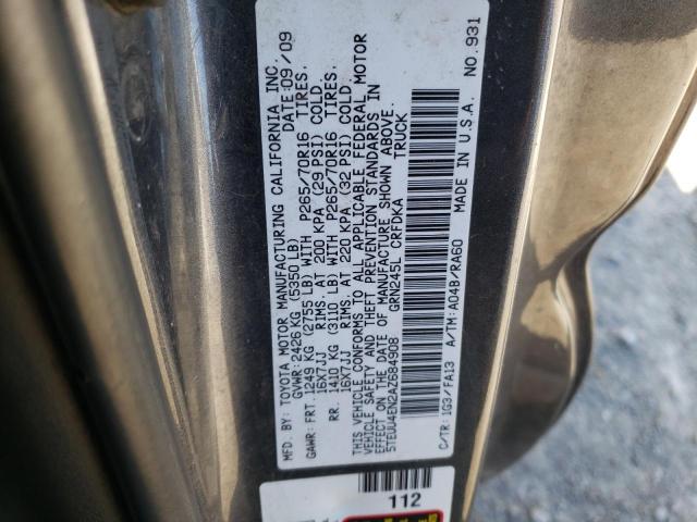 5TEUU4EN2AZ684908 - 2010 TOYOTA TACOMA ACCESS CAB ნაცრისფერი ფოტო 12