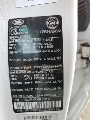 SALMP1E4XBA330412 - 2011 LAND ROVER RANGE ROVE AUTOBIOGRAPHY WHITE photo 13