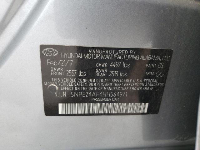 5NPE24AF4HH564971 - 2017 HYUNDAI SONATA SE SILVER photo 12