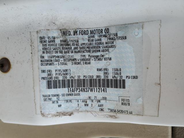 1FAFP34N37W112141 - 2007 FORD FOCUS ZX4 WHITE photo 12