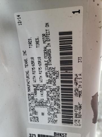 5TFUW5F18FX437466 - 2015 TOYOTA TUNDRA DOUBLE CAB SR/SR5 WHITE photo 12