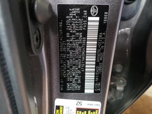 4T1G11AK0MU475966 - 2021 TOYOTA CAMRY SE GRAY photo 13