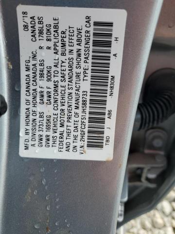 2HGFC2F51JH588733 - 2018 HONDA CIVIC LX SILVER photo 12