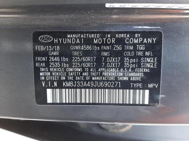 KM8J33A49JU690271 - 2018 HYUNDAI TUCSON SEL GRAY photo 13