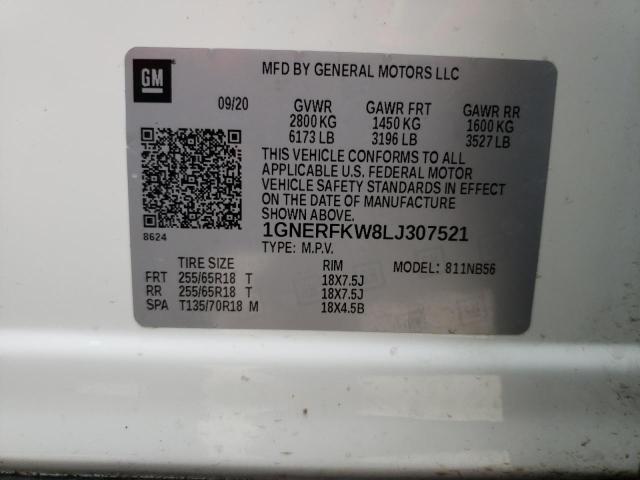 1GNERFKW8LJ307521 - 2020 CHEVROLET TRAVERSE LS WHITE photo 13