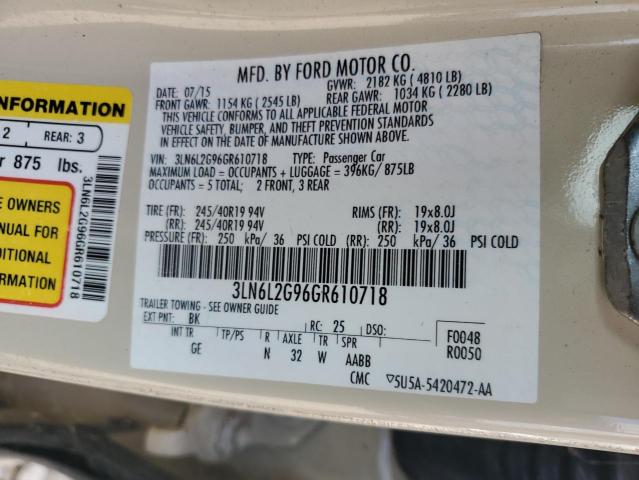 3LN6L2G96GR610718 - 2016 LINCOLN MKZ CREAM photo 13