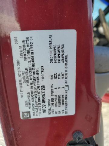 1GTCS14H938277250 - 2003 GMC SONOMA RED photo 12