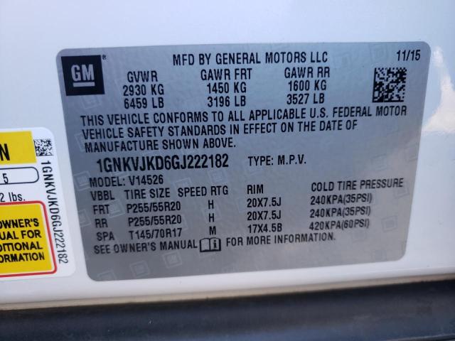 1GNKVJKD6GJ222182 - 2016 CHEVROLET TRAVERSE LTZ WHITE photo 13