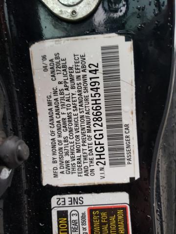 2HGFG12866H549142 - 2006 HONDA CIVIC EX BLACK photo 12