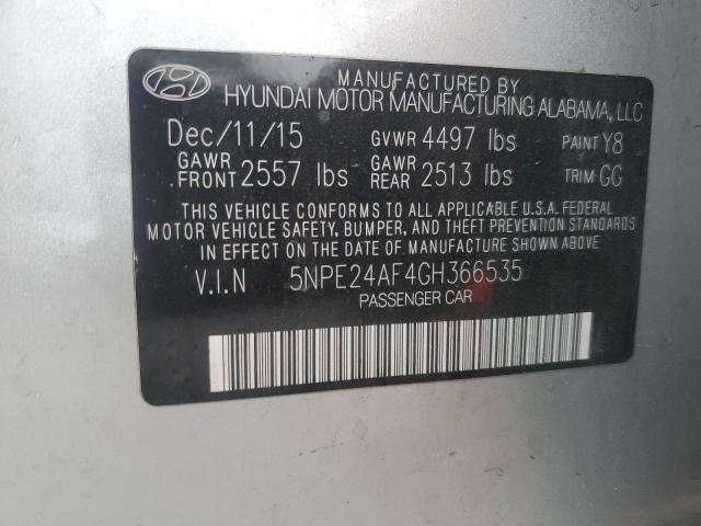 5NPE24AF4GH366535 - 2016 HYUNDAI SONATA SE SILVER photo 12