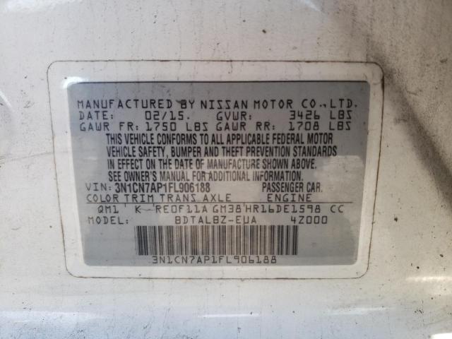 3N1CN7AP1FL906188 - 2015 NISSAN VERSA S WHITE photo 13