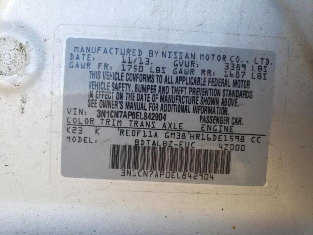 3N1CN7AP0EL842904 - 2014 NISSAN VERSA S SILVER photo 12